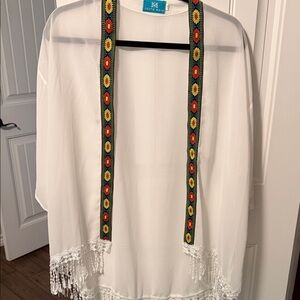 White Embroidered Women's Tunic with Fringe